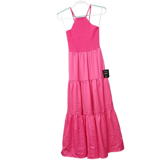Lulus Dress Womens XS Fits Small Maxi Tiered Smocked Pink Halter Tie Back - Picture 1 of 9